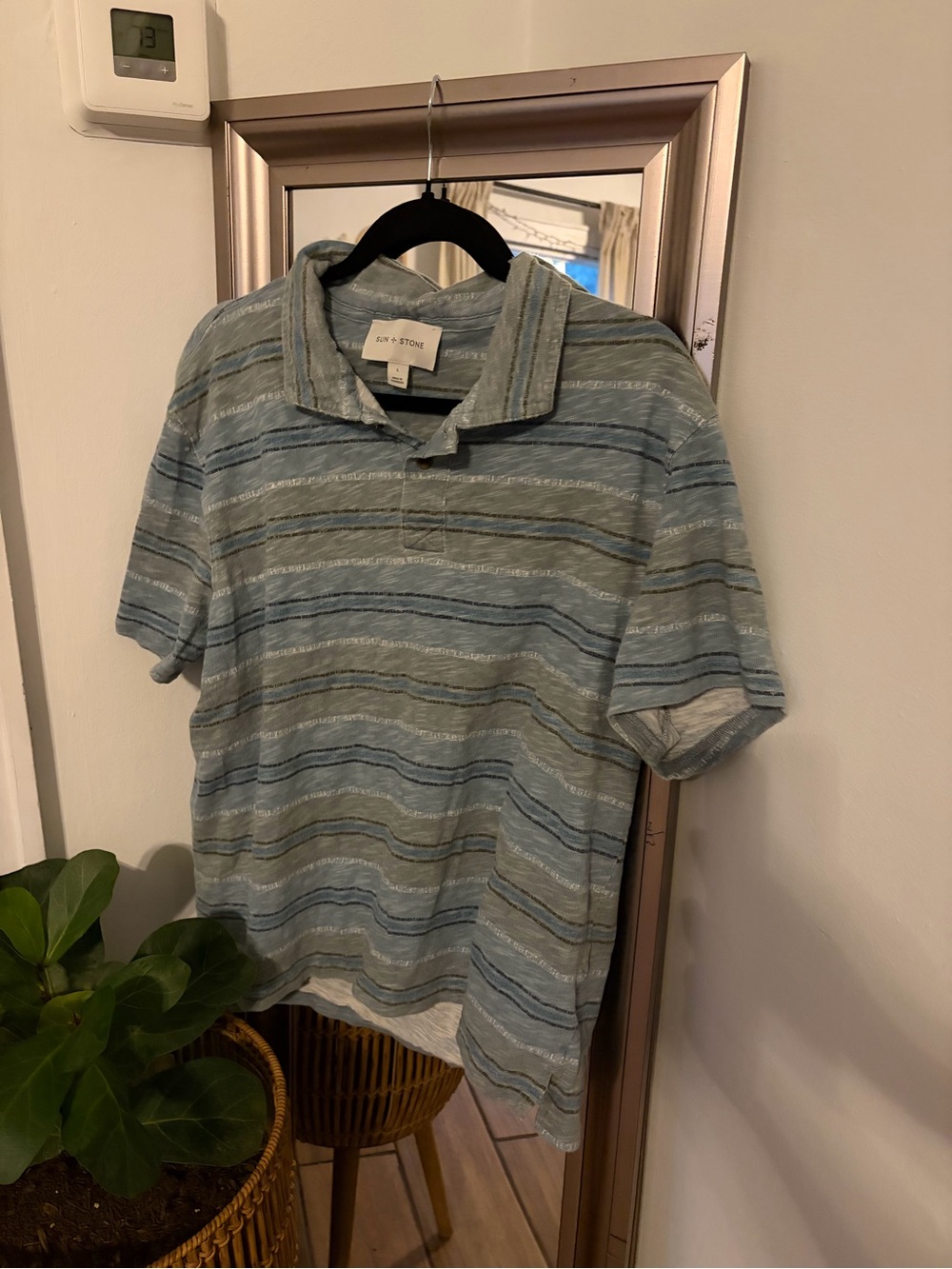 Sun + Stone Light Blue & Gray Striped Polo